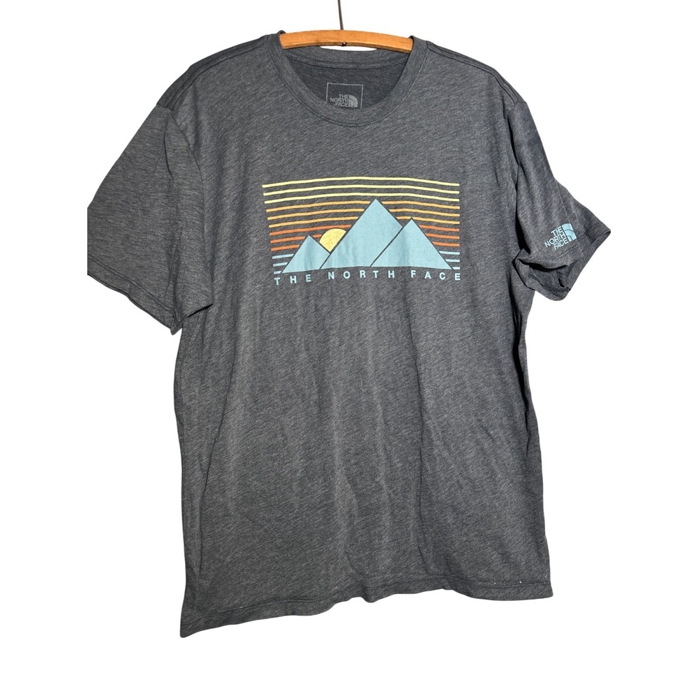 The North Face Mens L Graphic T-Shirt Grey Mountain Sunset Short Sleeve Gorpcore
